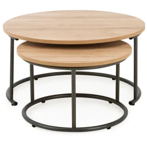 Fulton Coffee Nest of Tables, Oak Effect close up