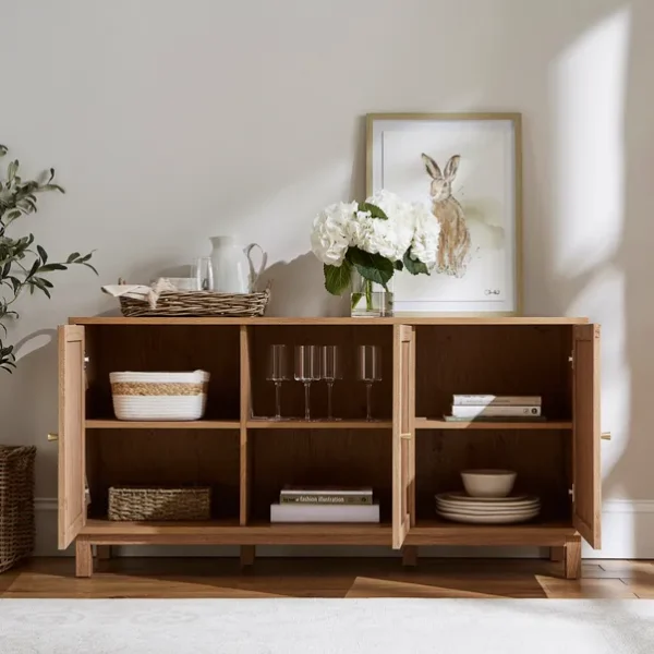 Hadley 3 Door Sideboard, Oak Effect fixed shelves