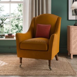 Harriet Velvet Wing Armchair, Amber Gold