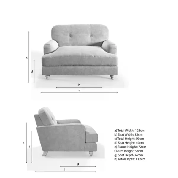 Martha Vintage Velvet Snuggle Chair dimensions