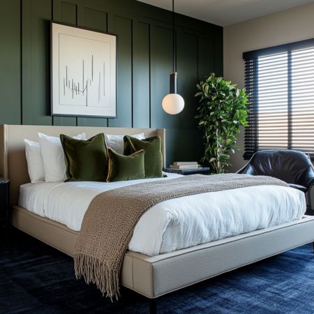 dark navy carpet with green walls
