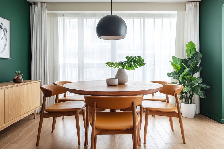 green walls with light wood floor