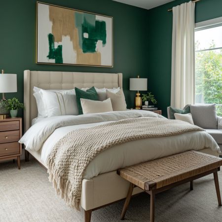 light beige carpet with green walls