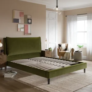 Skylar Velvet Pillow Back Bed Frame with sprung slats