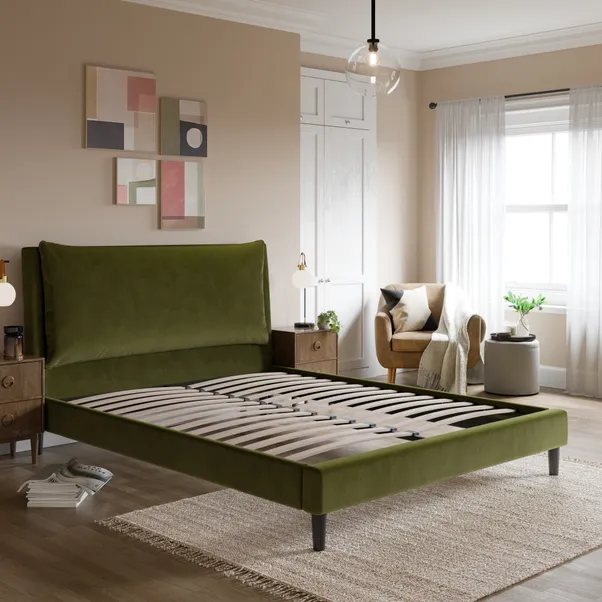 Skylar Velvet Pillow Back Bed Frame with sprung slats