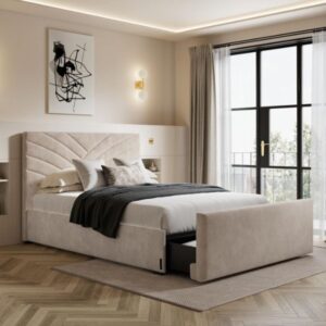 Elston End Drawer Bed Frame in beige